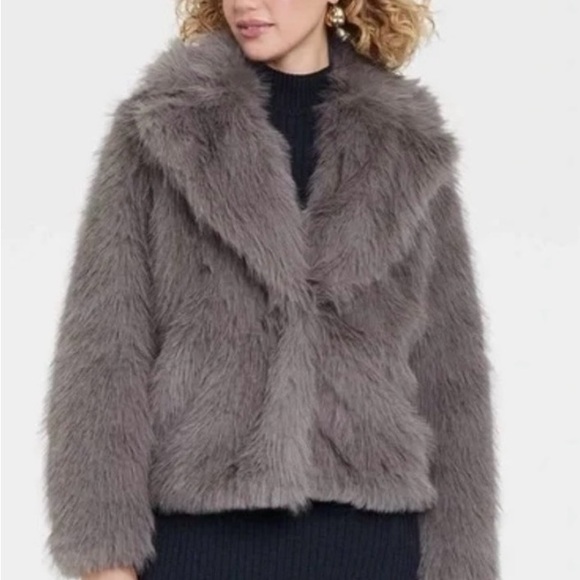 Women's Faux Fur Jacket - a New Day - Gray - Like NEW - Picture 3 of 4
